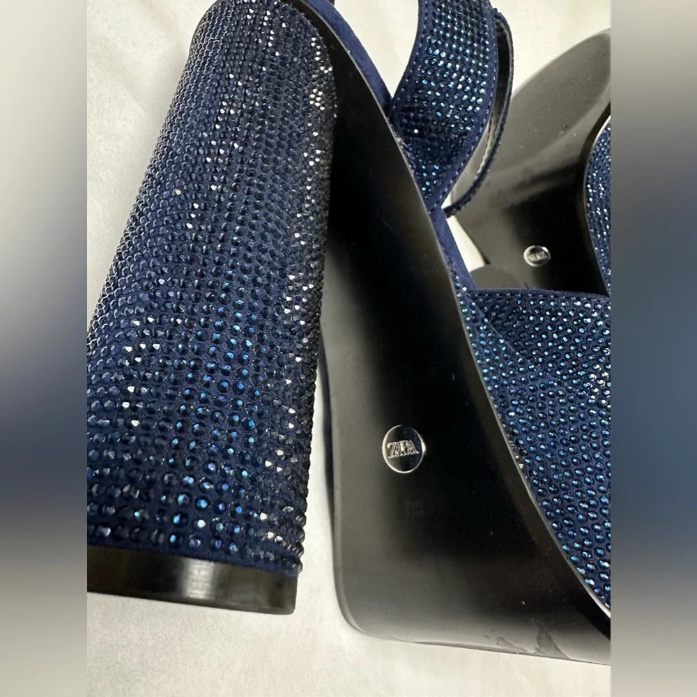 NEW 💙 Zara RHINESTONE HEELED PLATFORM SHOES